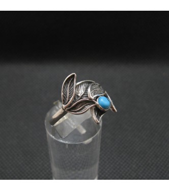 R002132T Handmade Sterling Silver Floral Ring With Turquoise Genuine Solid Stamped 925